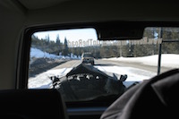 road trip in Land Rover - view through rear window